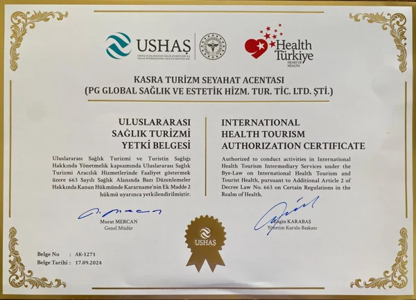 International Health Tourism Authorization Certificate issued to Kasra Turizm, document AK-1271