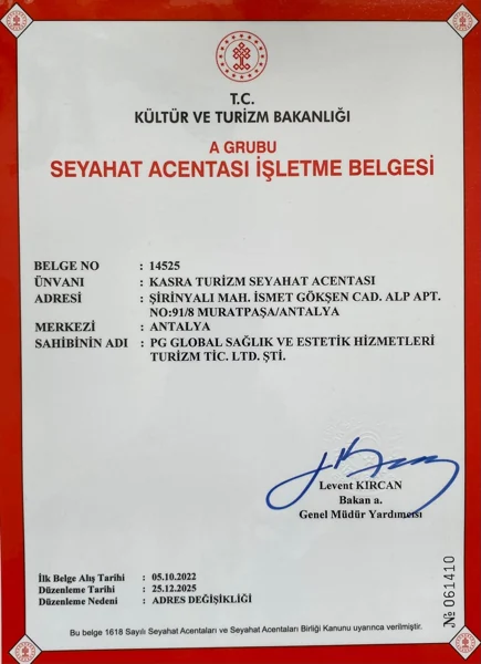 Group A Travel Agency Operating Licence for Kasra Turizm, document 14525